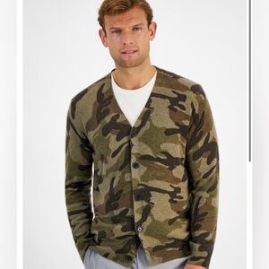 Cashmere Club Room Luxury Cardigan Men’s L Camo Print Olive Green V-neck Macy’s